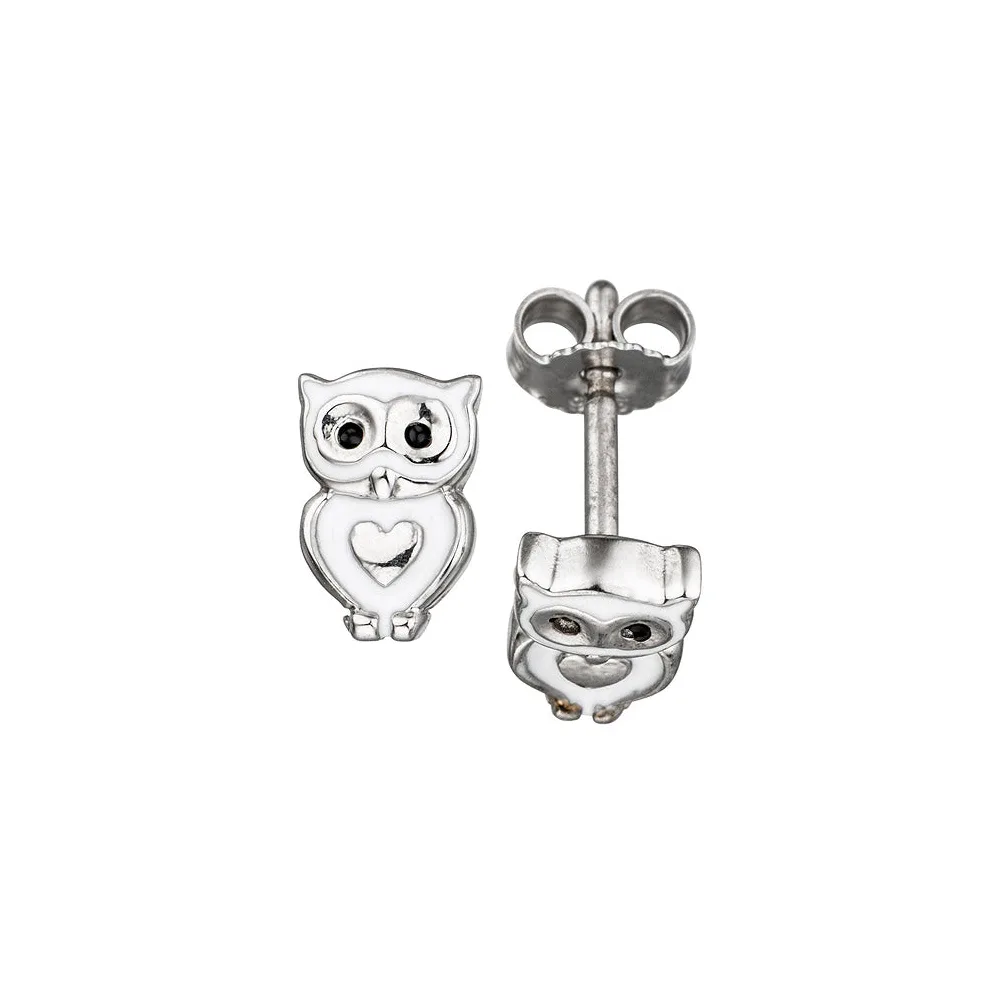 Kinder Ohrstecker Eule Herz 925 Silber mit Lackeinlage Ohrringe Kinderohrringe