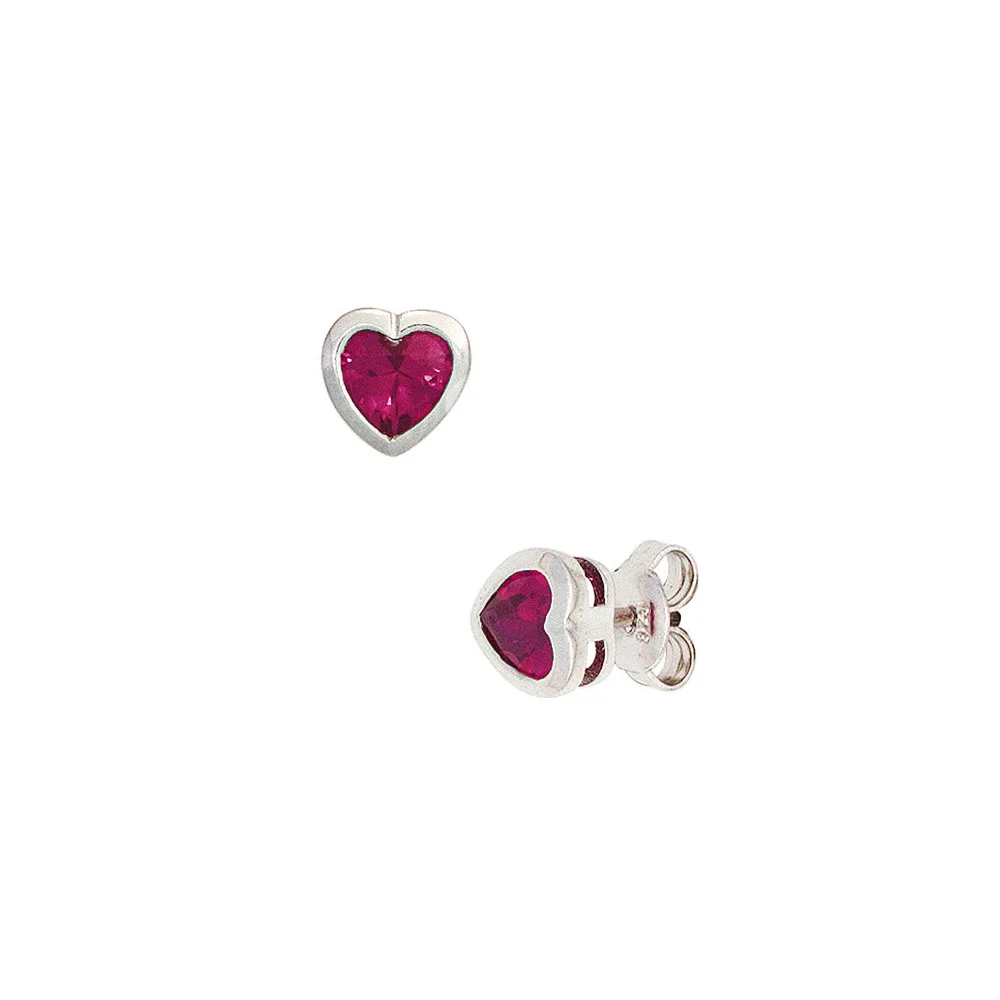 Kinder Ohrstecker Herz 925 Silber 2 Zirkonia rot Ohrringe Kinderohrringe