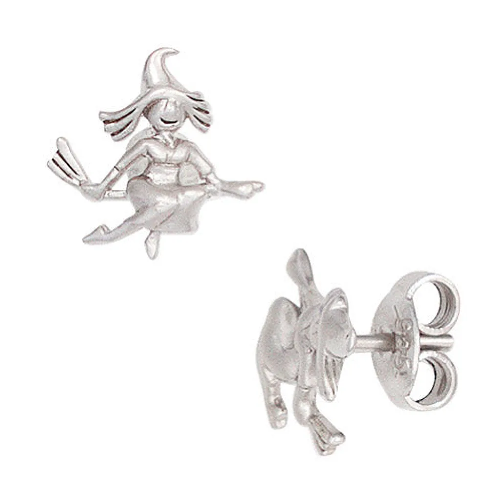 Kinder Ohrstecker Hexe 925 Sterling Silber mattiert Ohrringe Kinderohrringe