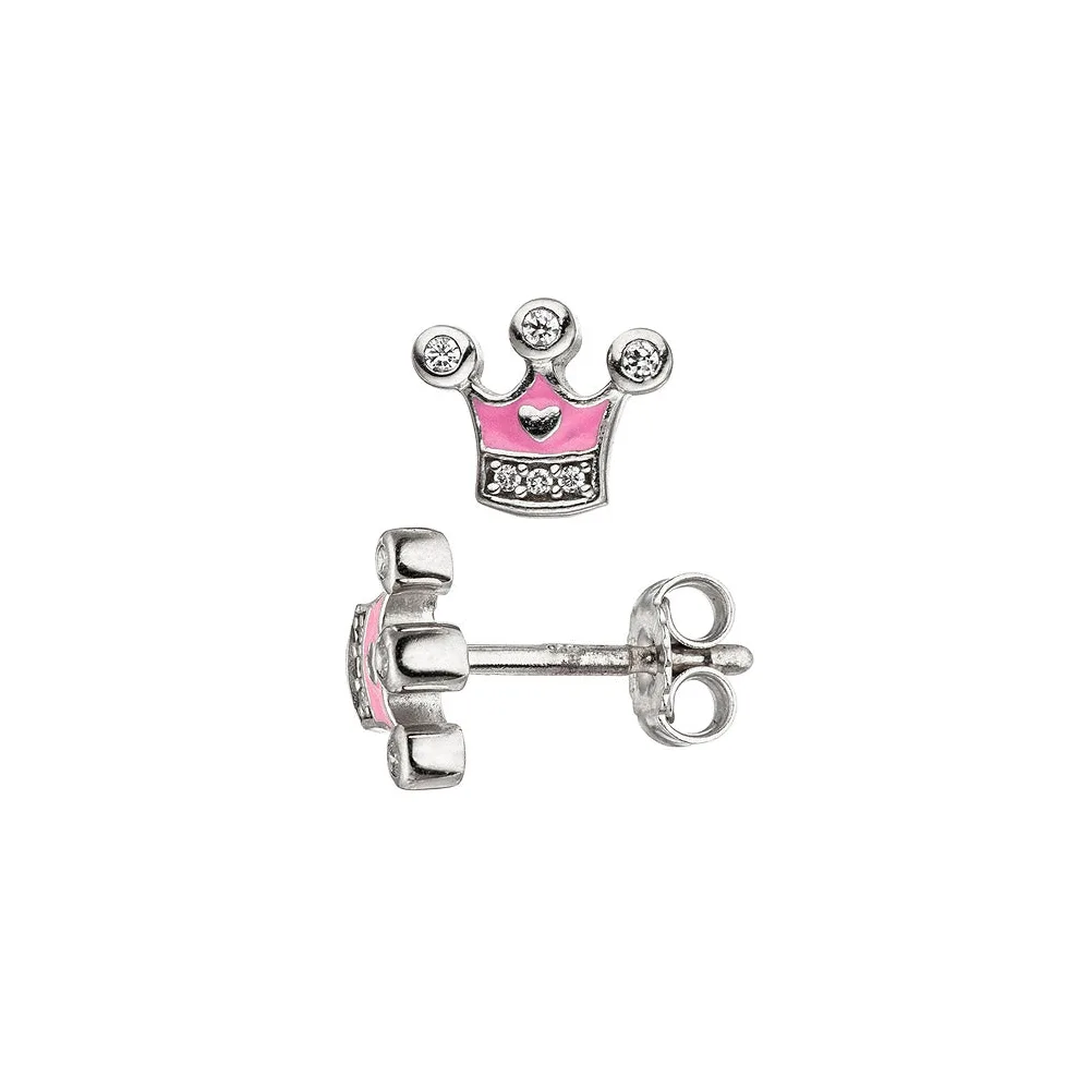 Kinder Ohrstecker Krone 925 Silber mit Zirkonia Ohrringe rosa Kinderohrringe
