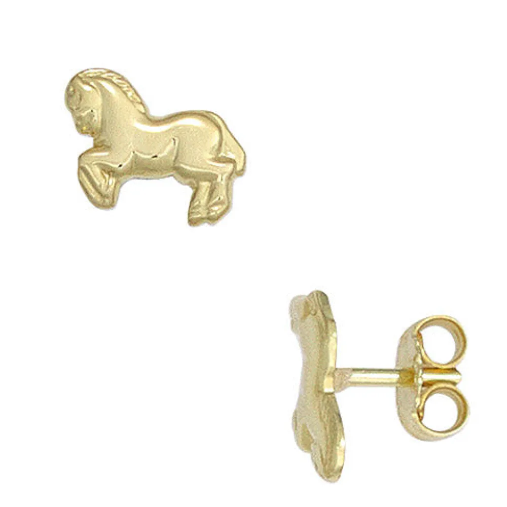 Kinder Ohrstecker Pferd Pferde 333 Gold Gelbgold Ohrringe Kinderohrringe