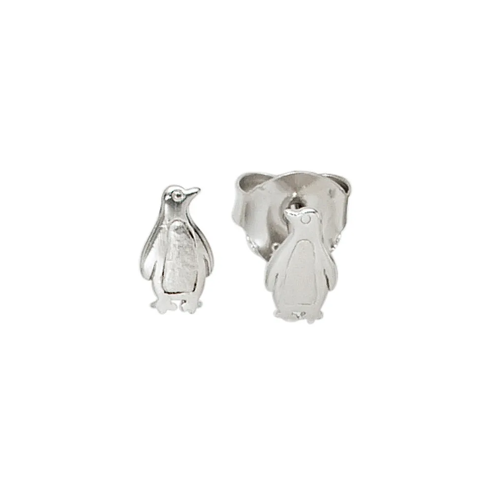 Kinder Ohrstecker Pinguin 925 Sterling Silber mattiert Ohrringe Kinderohrringe