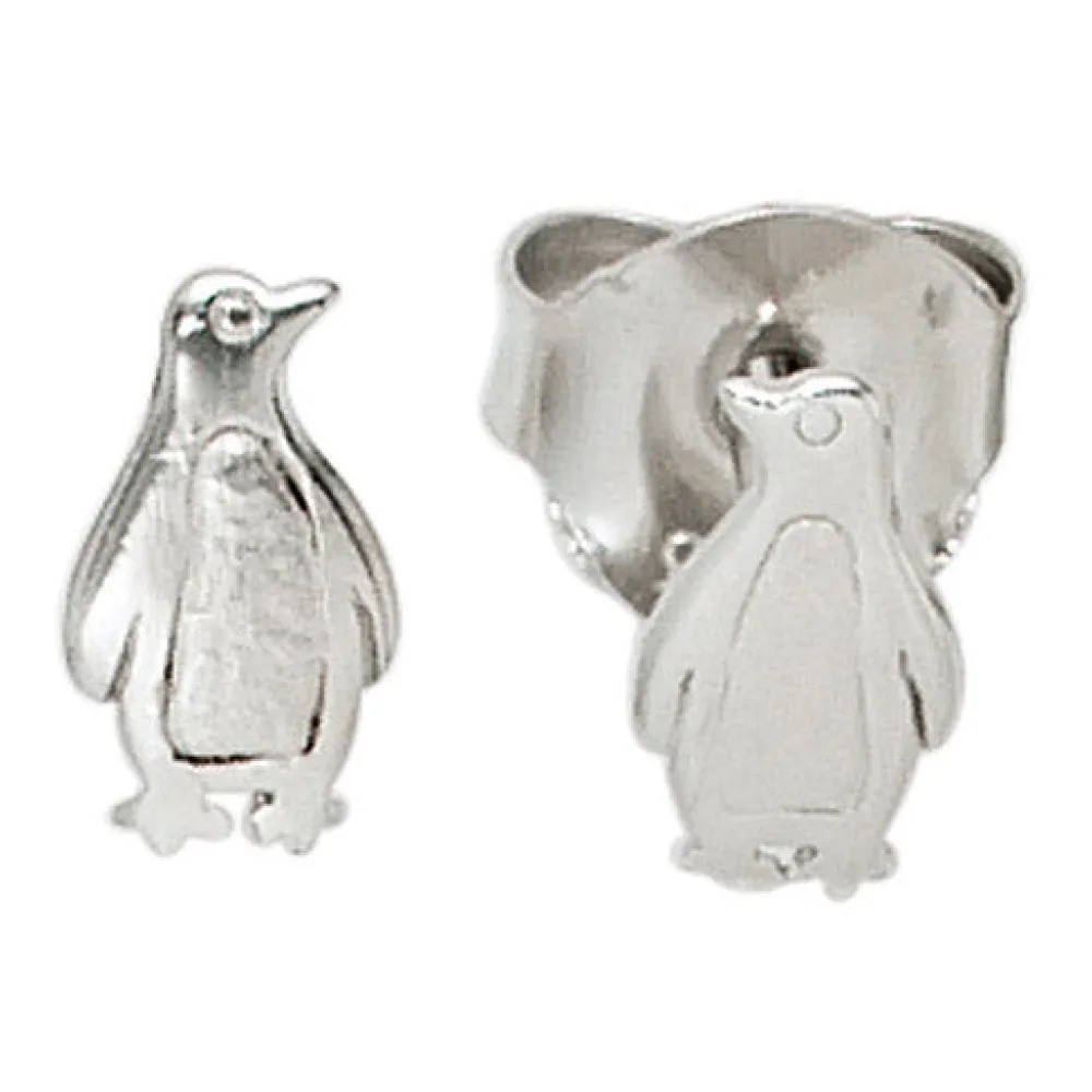 Kinder Ohrstecker Pinguin 925 Sterling Silber mattiert Ohrringe Kinderohrringe