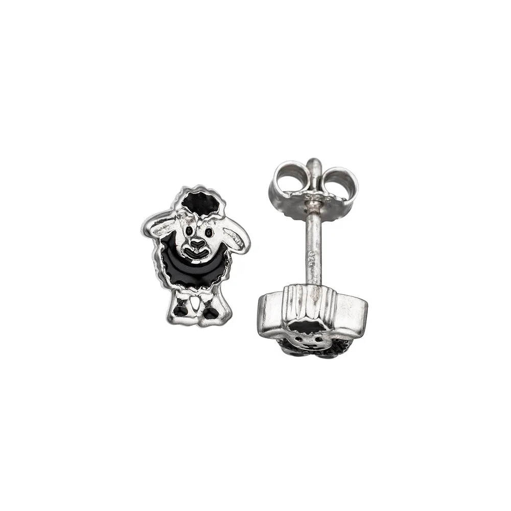 Kinder Ohrstecker schwarzes Schaf 925 Sterling Silber lackiert Kinderohrringe