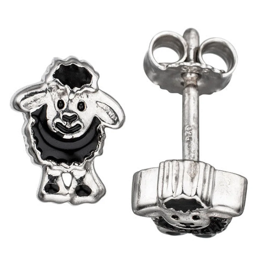Kinder Ohrstecker schwarzes Schaf 925 Sterling Silber lackiert Kinderohrringe