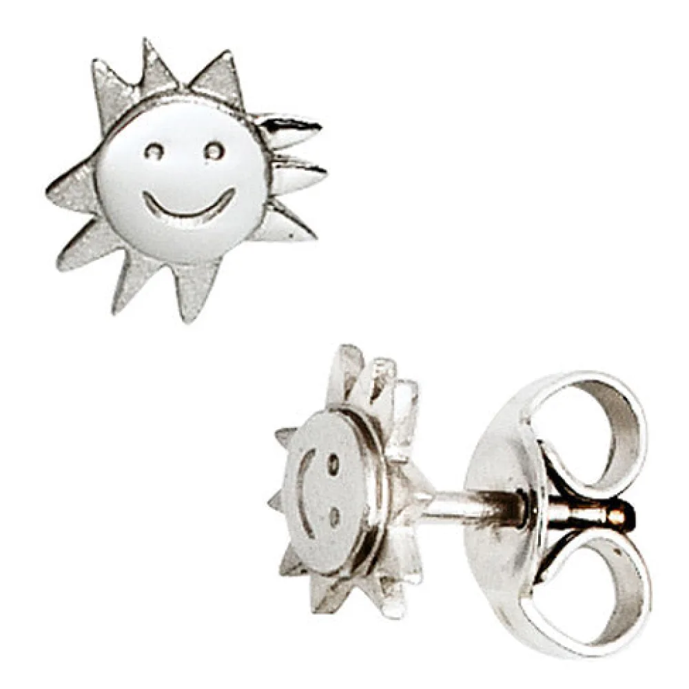 Kinder Ohrstecker Sonne 925 Sterling Silber mattiert Ohrringe Kinderohrringe