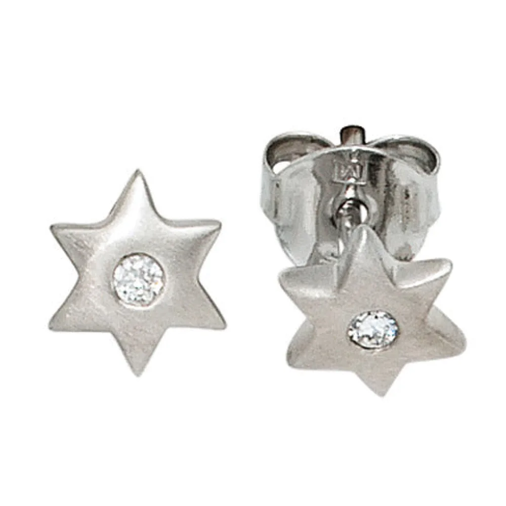 Kinder Ohrstecker Stern Sterne 925 Sterling Silber mattiert 2 Zirkonia Ohrringe