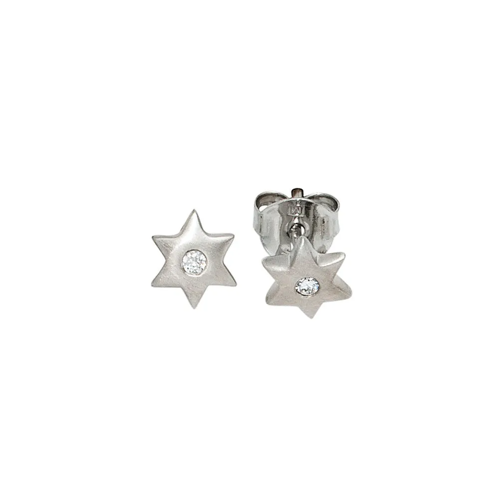 Kinder Ohrstecker Stern Sterne 925 Sterling Silber mattiert 2 Zirkonia Ohrringe