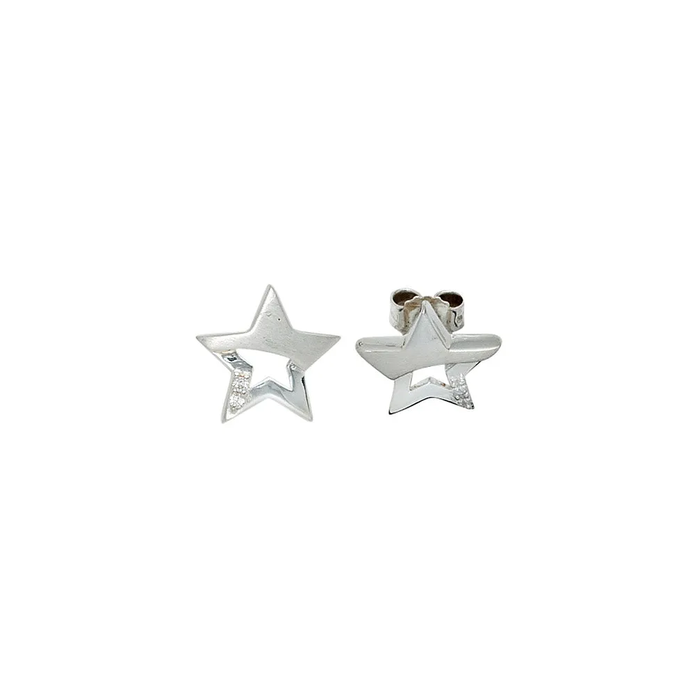 Kinder Ohrstecker Stern Sterne 925 Sterling Silber mattiert 4 Zirkonia Ohrringe