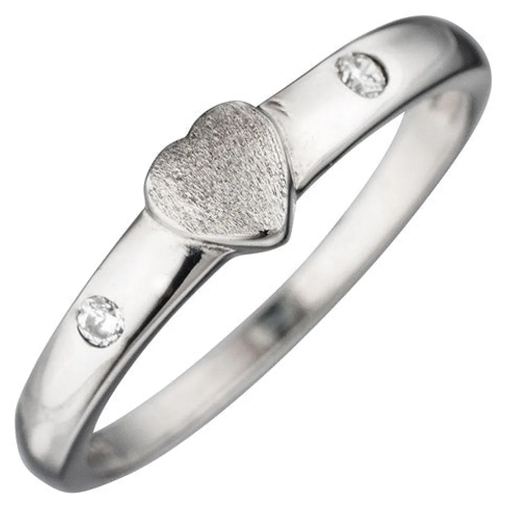 Kinder Ring Herz 925 Sterling Silber mattiert 2 Zirkonia Kinderring-46