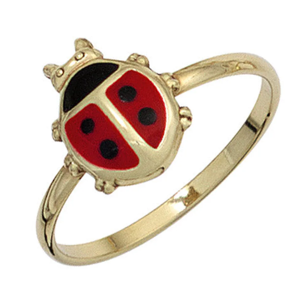 Kinder Ring Marienkäfer 333 Gold Gelbgold Lackeinlage rot schwarz Kinderring-48