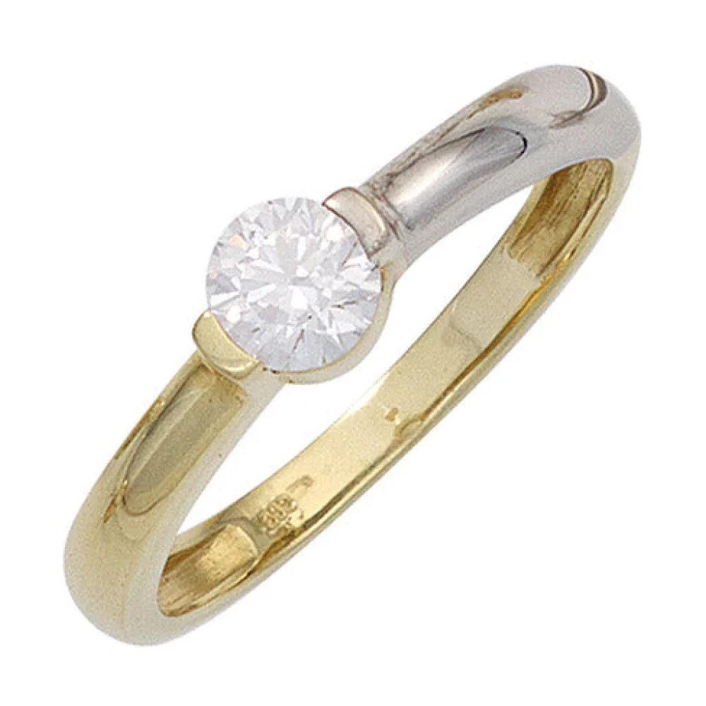 Damen Ring 333 Gold Gelbgold Weißgold bicolor 1 Zirkonia Goldring-58
