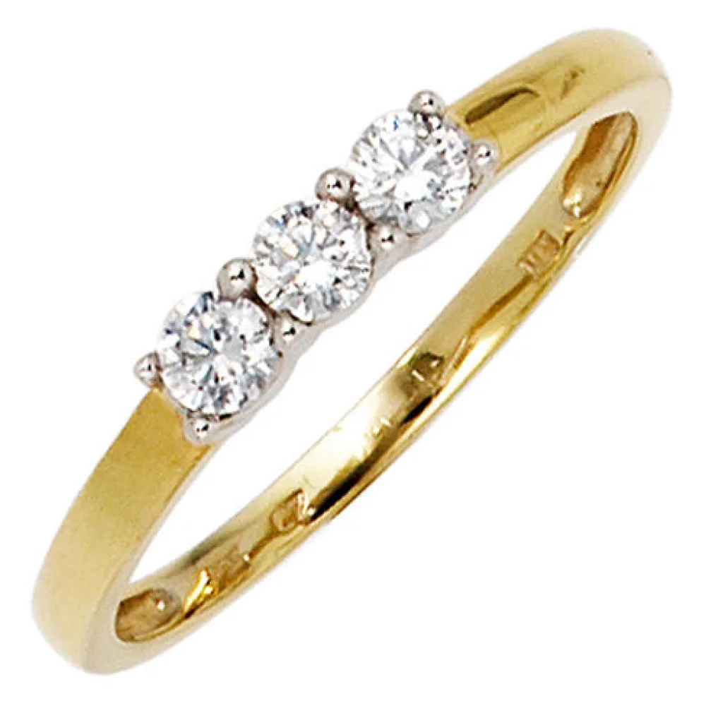 Damen Ring 333 Gold Gelbgold Weißgold bicolor 3 Zirkonia Goldring-56