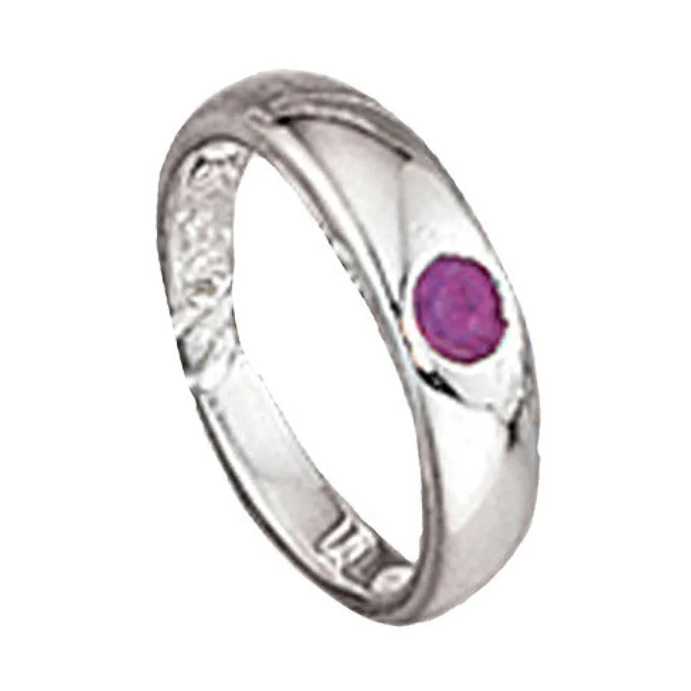 Kinder Taufring 925 Sterling Silber rhodiniert 1 Rubin rot Taufanhänger