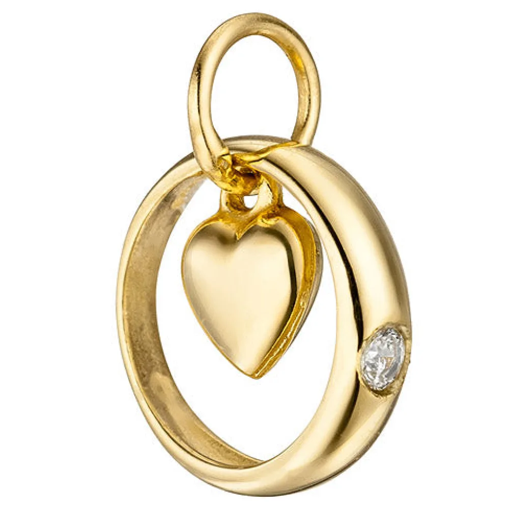 Kinder Taufring mit Herz 333 Gold Gelbgold 1 Zirkonia Taufanhänger