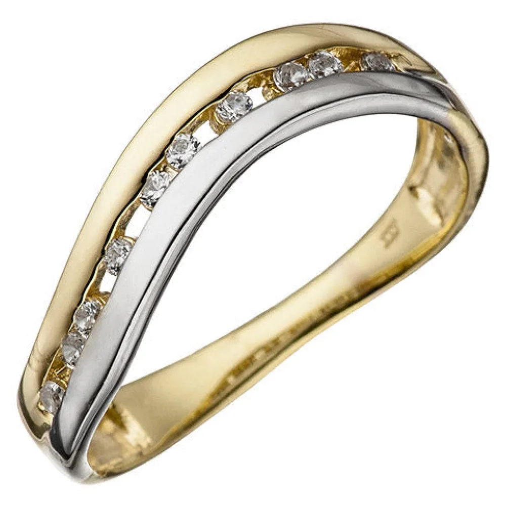 Damen Ring 333 Gold Gelbgold Weißgold bicolor mit Zirkonia Goldring-58