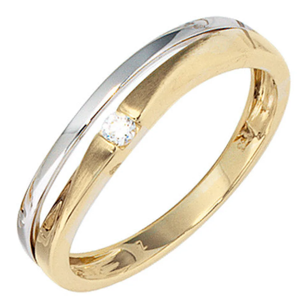 Damen Ring 333 Gold Gelbgold Weißgold mattiert 1 Zirkonia Goldring-60