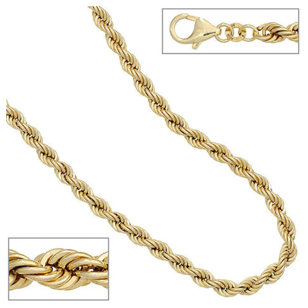 Kordelkette 585 Gelbgold 4 9 mm 45 cm Gold Kette Halskette Goldkette Karabiner