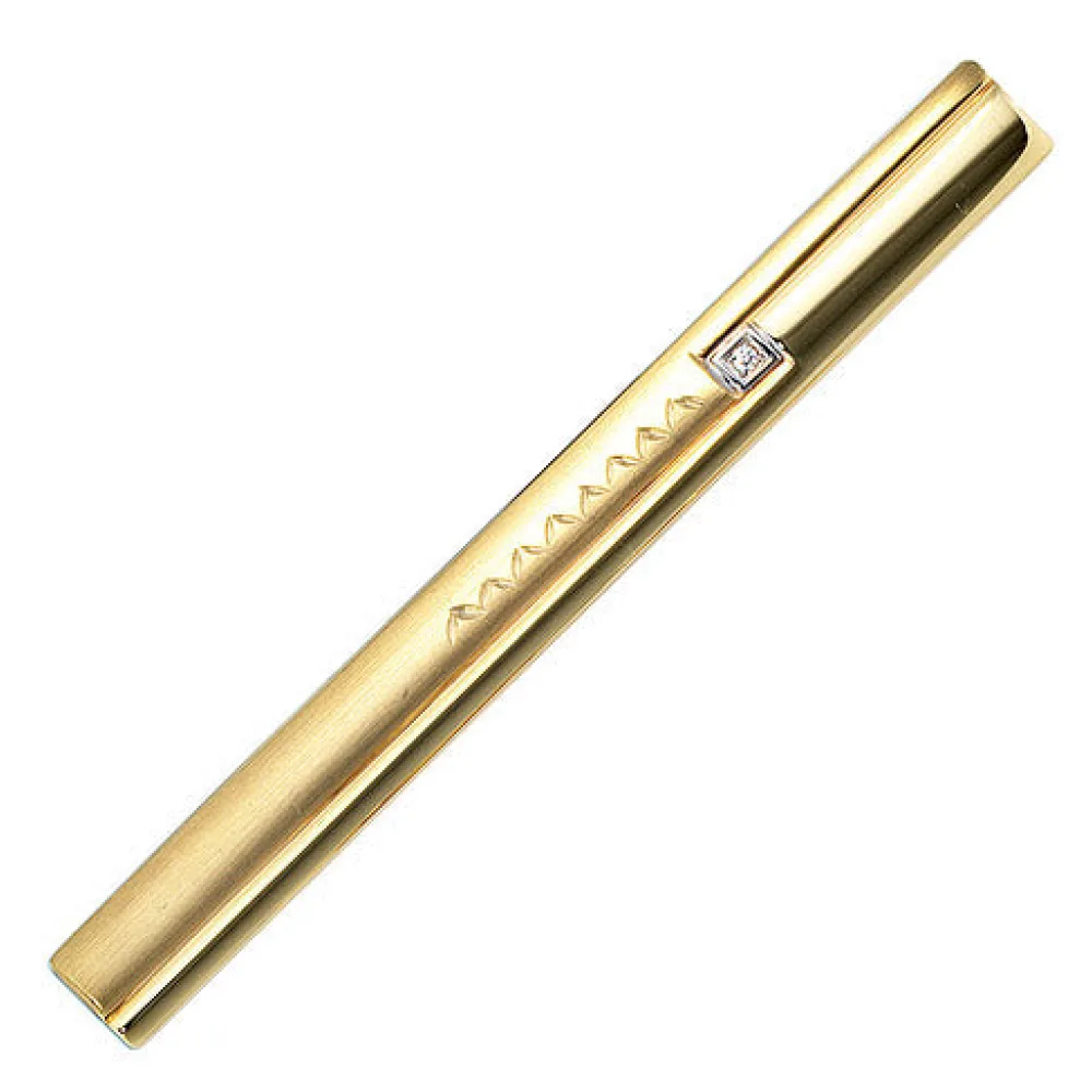 Krawattenschieber 333 Gold Gelbgold bicolor mattiert 1 Zirkonia