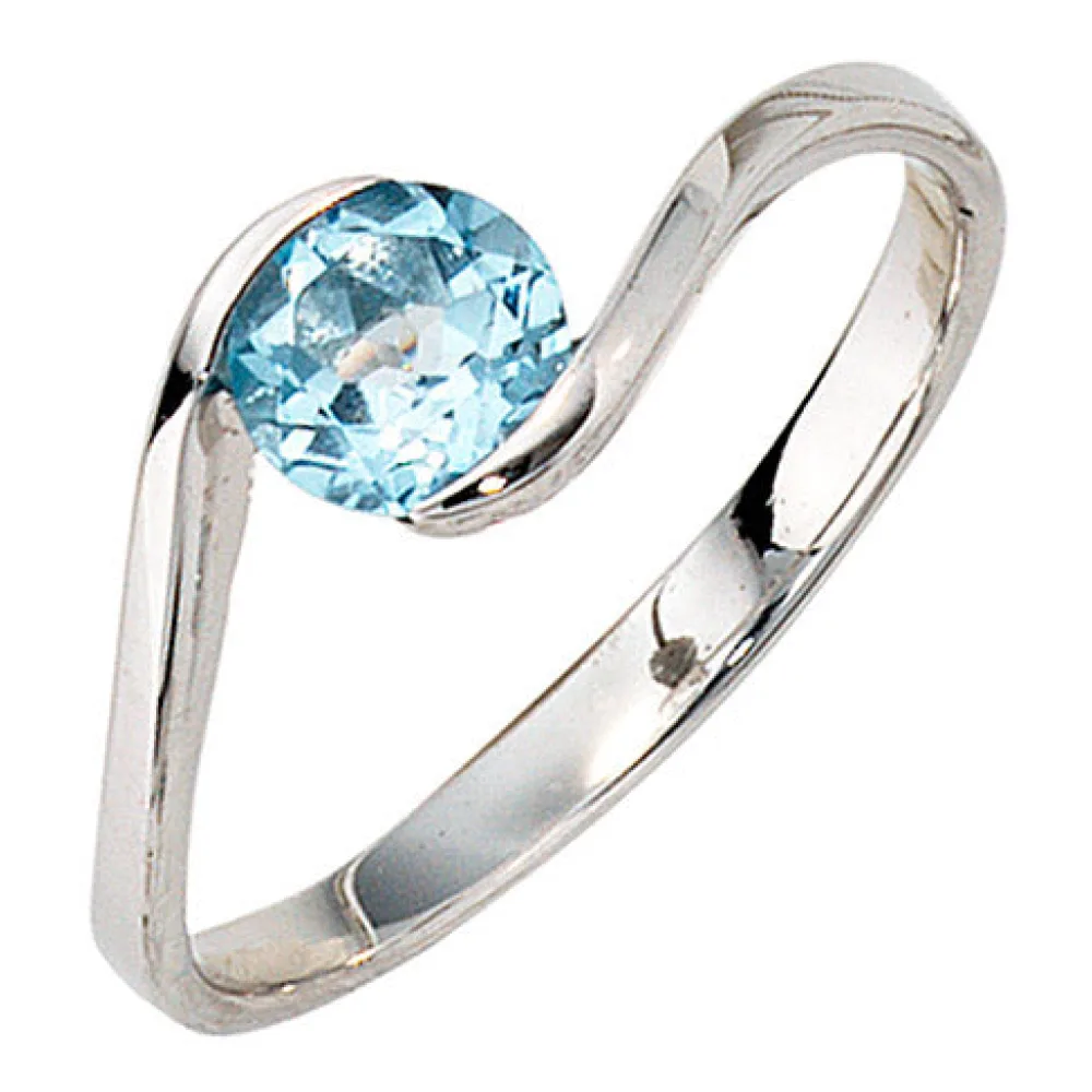 Damen Ring 333 Gold Weißgold 1 Blautopas hellblau blau Goldring-60