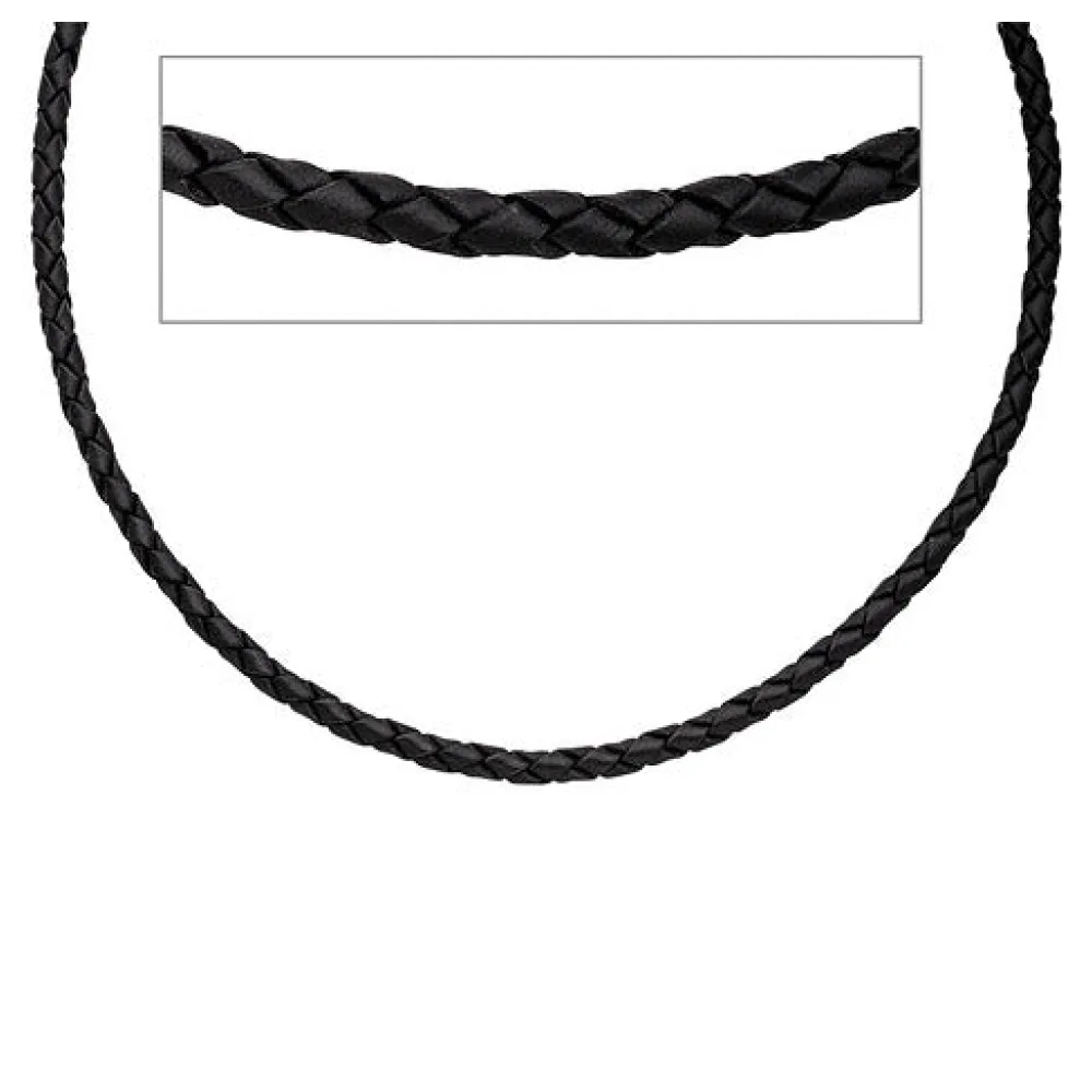 Leder Halskette Kette Schnur schwarz 45 cm Karabiner 925 Silber