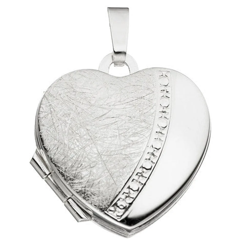 Medaillon für 2 Fotos Herz 925 Sterling Silber eismatt Anhänger zum Öffnen