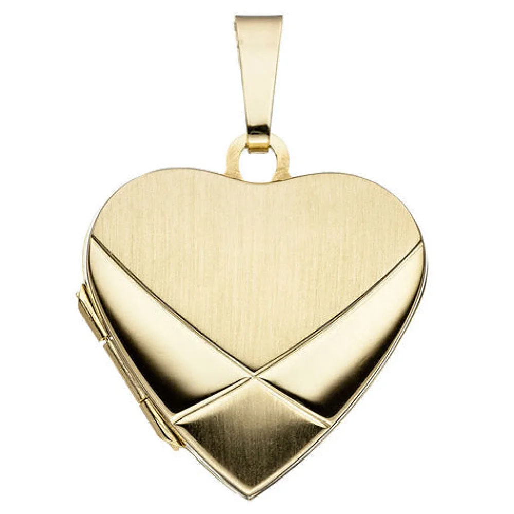 Medaillon Herz 585 Gold Gelbgold mattiert Anhänger zum Öffnen