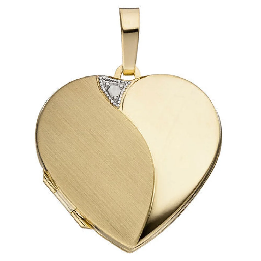 Medaillon Herz 585 Gold Gelbgold mattiert Anhänger zum Öffnen