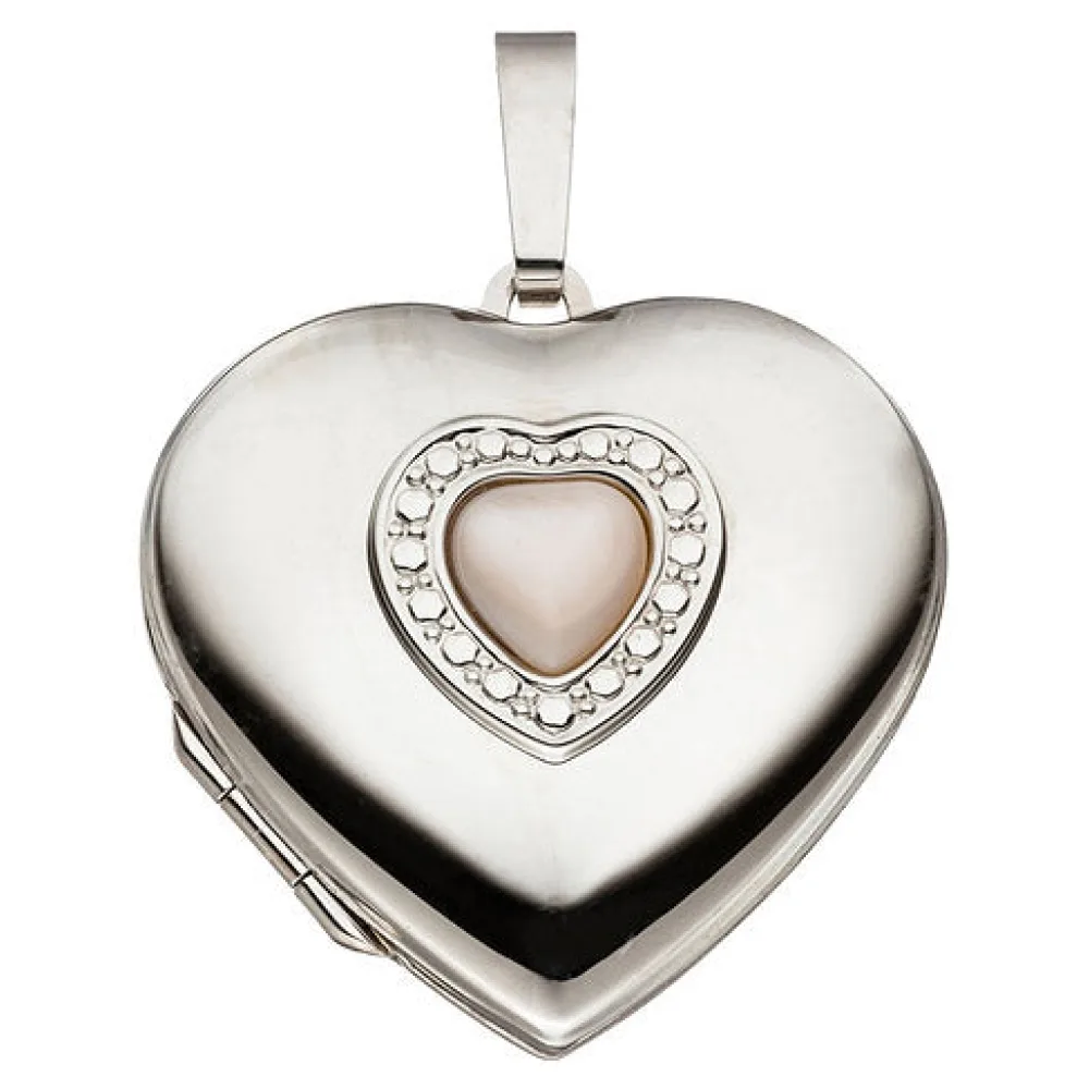 Medaillon Herz 925 Sterling Silber Perlmutt Einlage Anhänger zum Öffnen