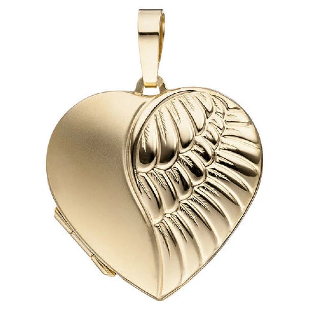 Medaillon Herz für 2 Fotos 333 Gold Gelbgold matt Anhänger zum Öffnen