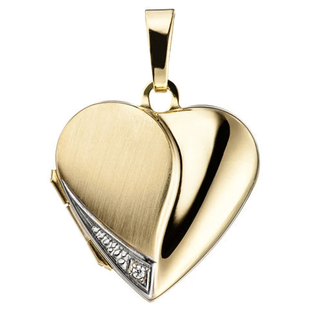 Medaillon Herz für 2 Fotos 333 Gold Gelbgold mit Zirkonia Anhänger zum Öffnen