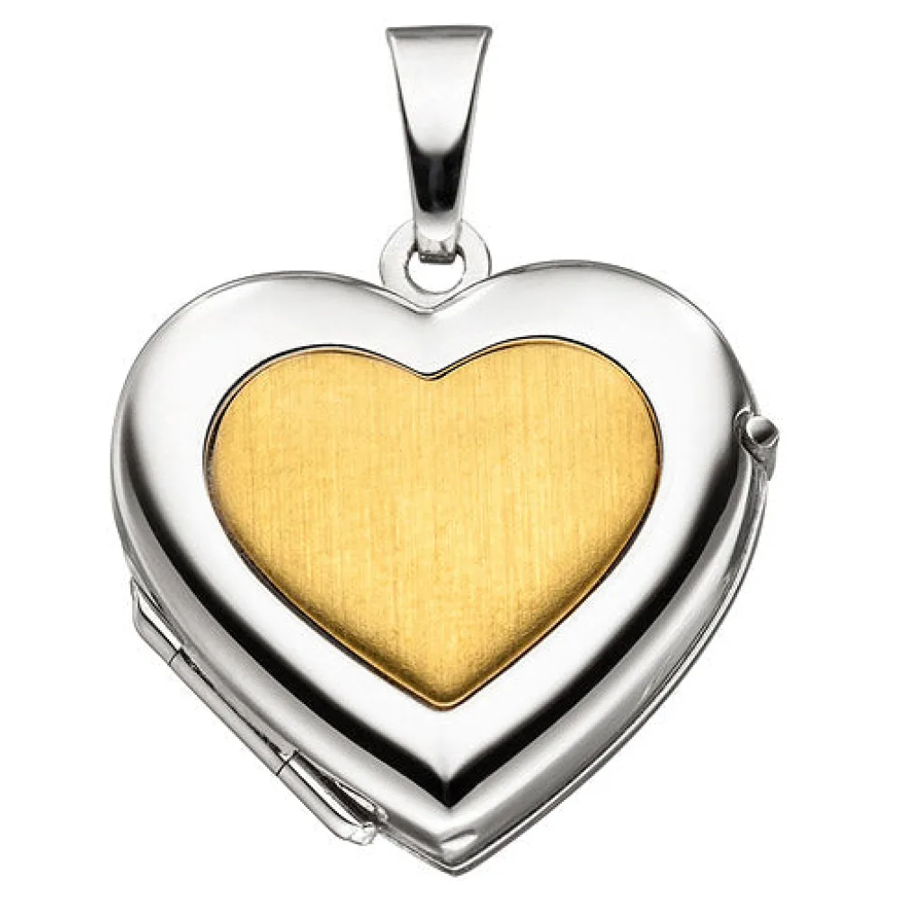 Medaillon Herz für 2 Fotos 333 Gold Weißgold Gelbgold bicolor Anhänger