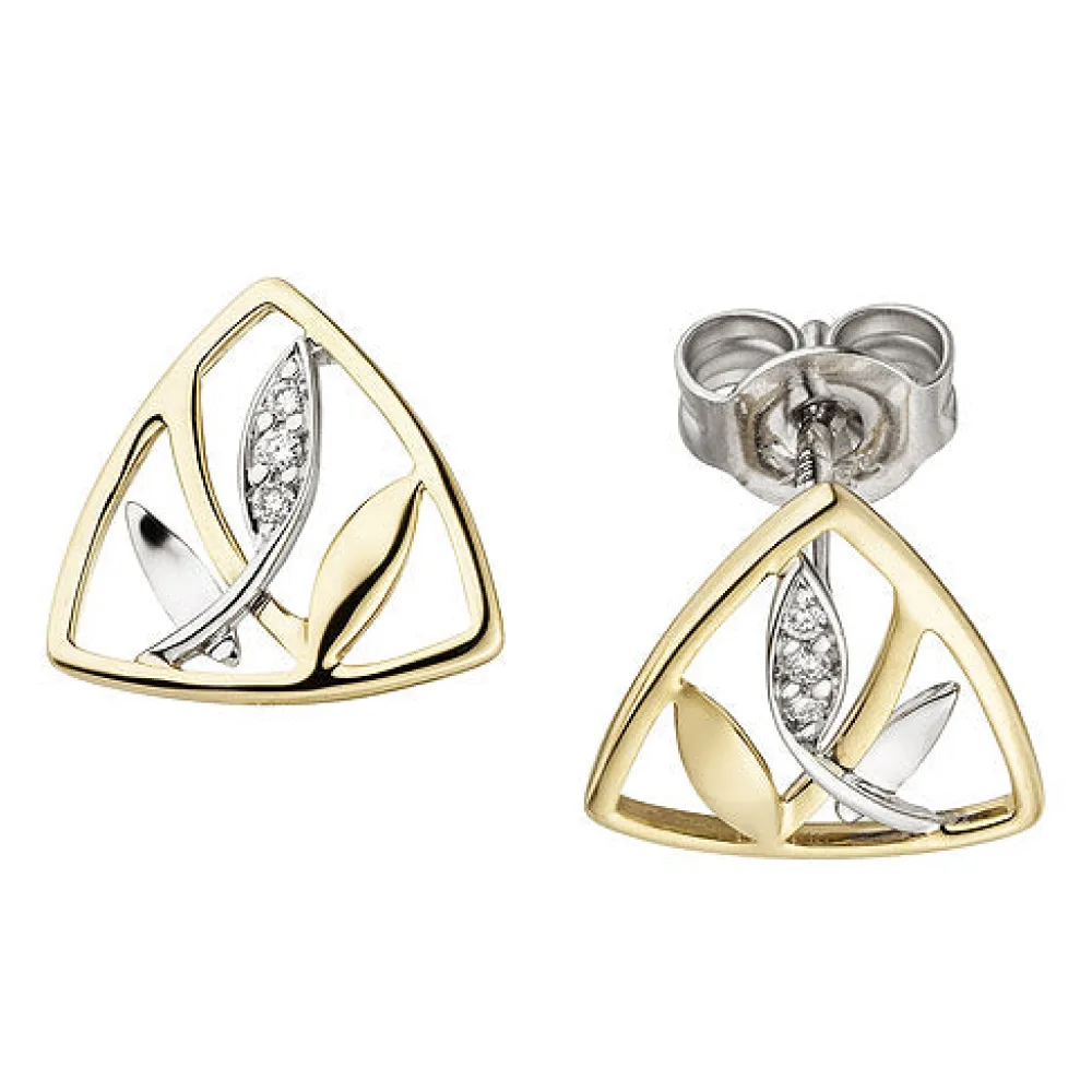 Ohrstecker 585 Gold Gelbgold Weißgold bicolor 6 Diamanten Brillanten Ohrringe