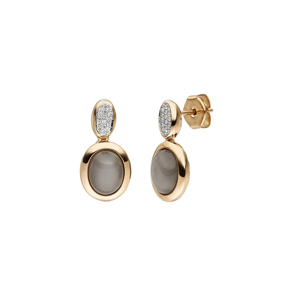 Ohrstecker 585 Gold Rotgold 2 Mondstein Cabochons 32 Diamanten Brillanten