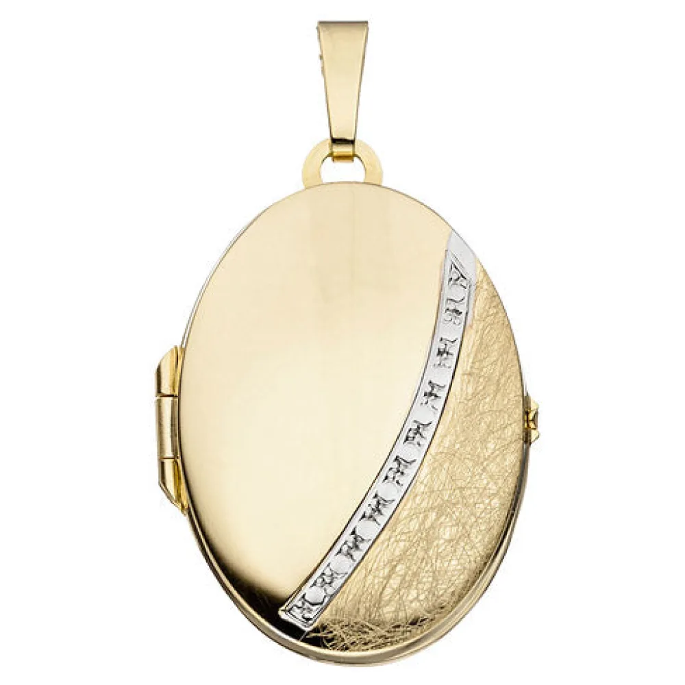 Medaillon oval 333 Gold Gelbgold bicolor eismatt Anhänger zum Öffnen