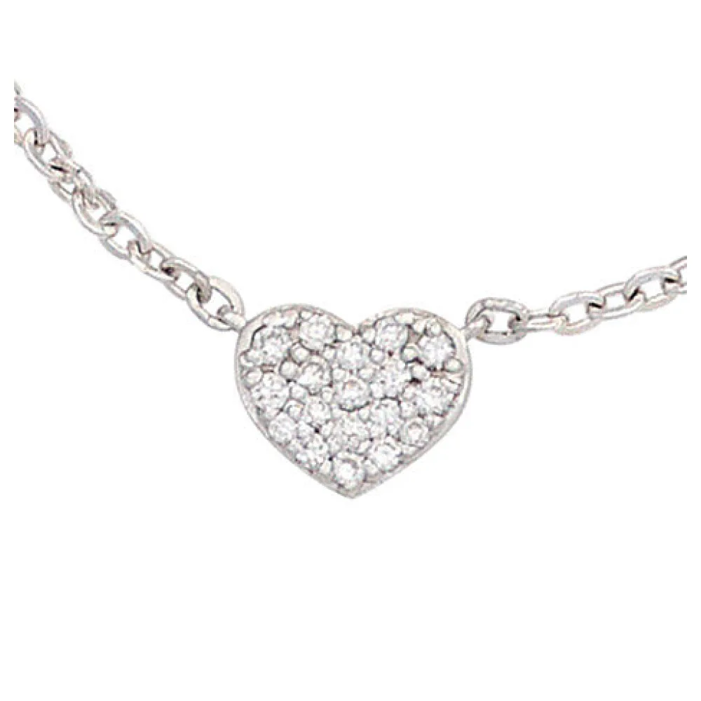 Collier Kette mit Anhänger Herz 585 Gold Weißgold 26 Diamanten 45 cm Halskette