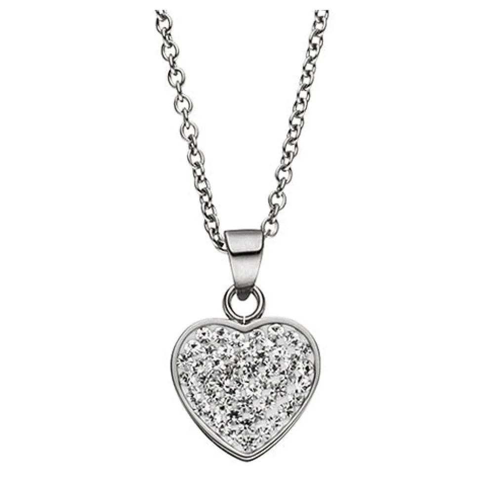 Collier Kette mit Anhänger Herz aus Edelstahl mit Kristallen 45 cm