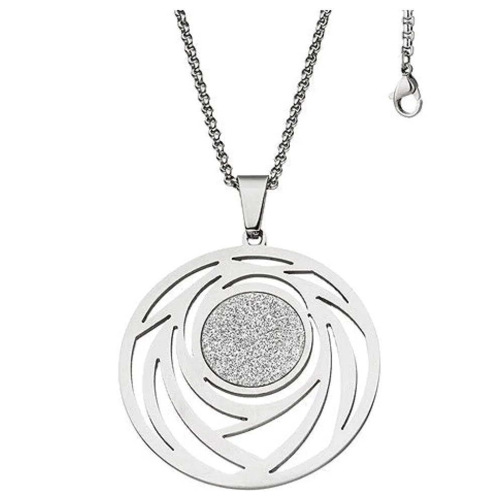 Collier Kette mit Anhänger rund Edelstahl mit Glitzer-Effekt 80 cm verkürzbar