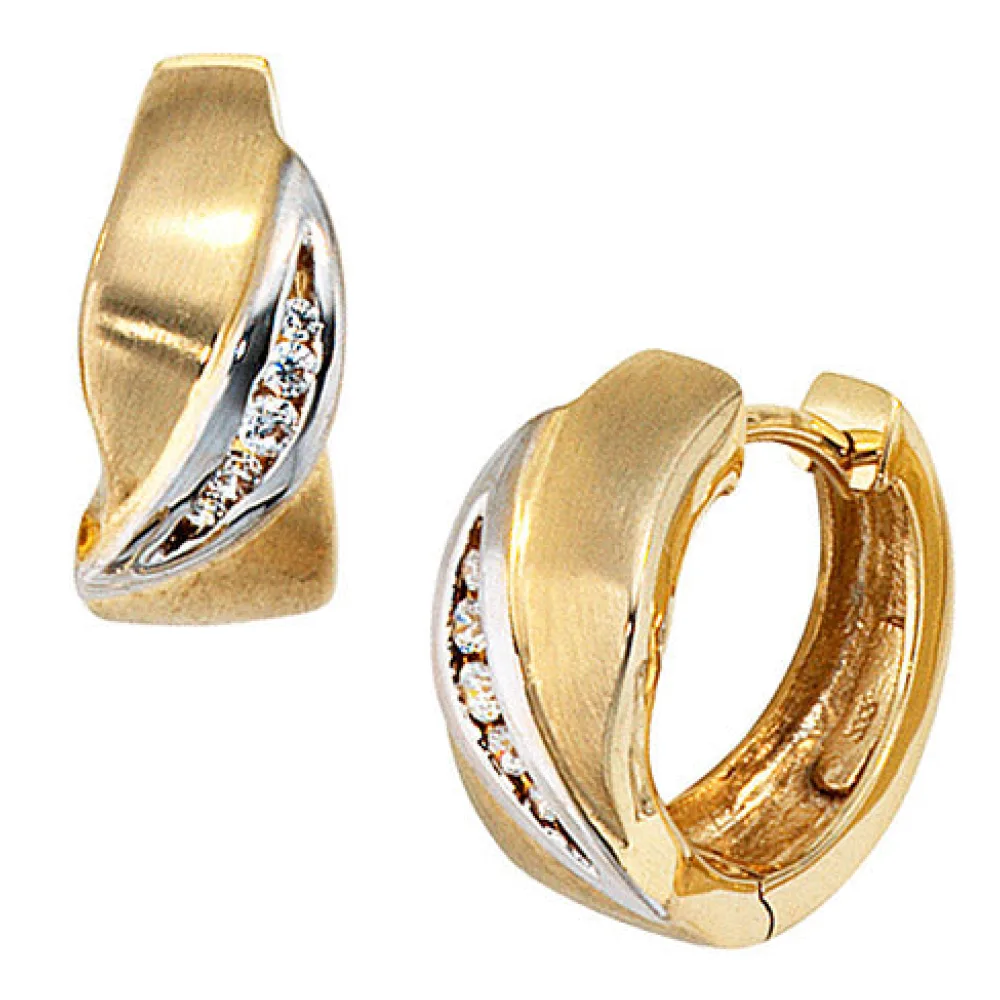 Creolen 333 Gold Gelbgold bicolor mattiert 10 Zirkonia Ohrringe Goldcreolen