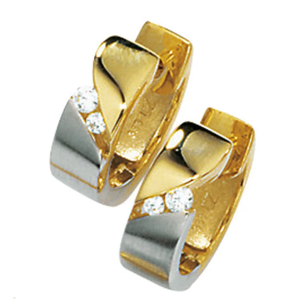 Creolen 333 Gold Gelbgold bicolor mattiert 4 Zirkonia Ohrringe Goldcreolen