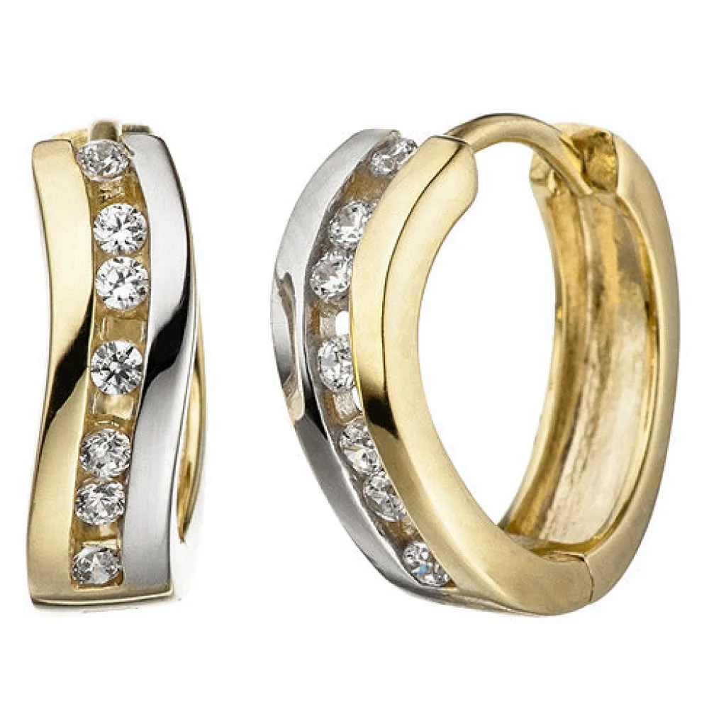 Creolen 333 Gold Gelbgold bicolor mit Zirkonia Ohrringe Goldcreolen Goldohrringe