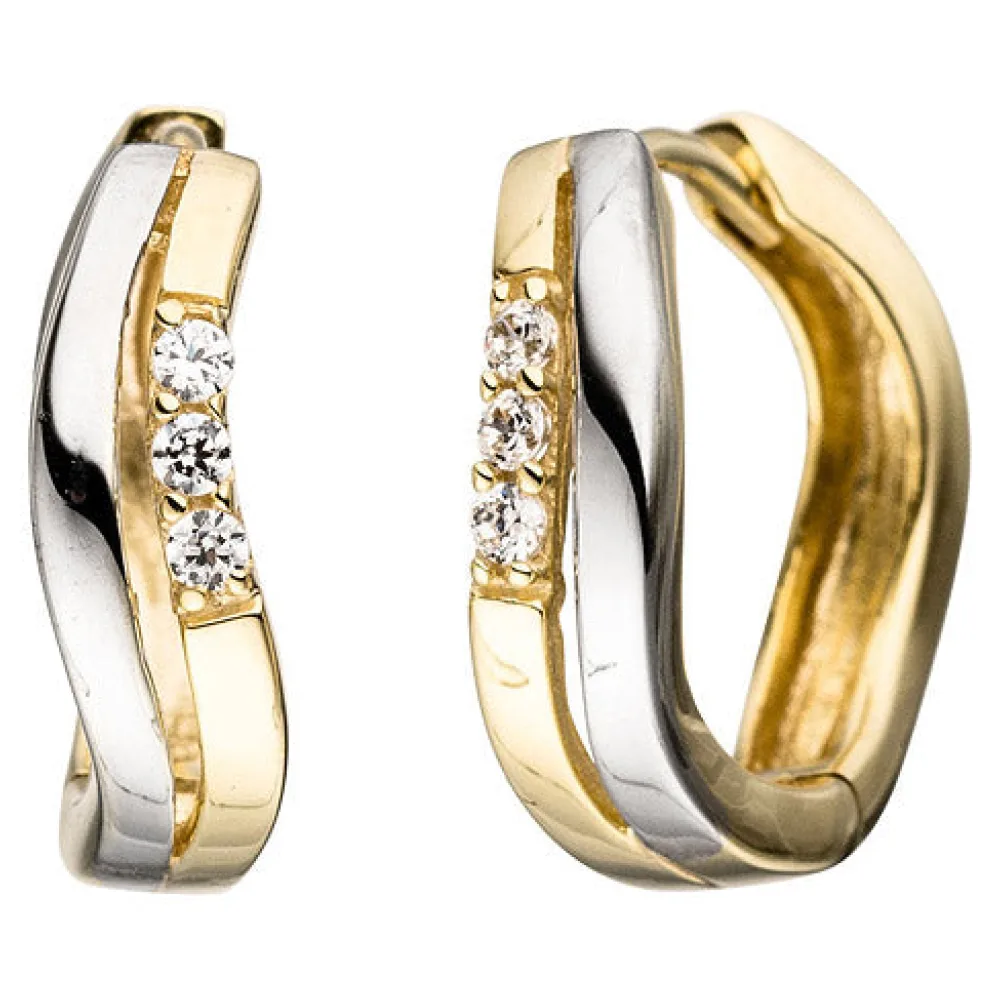 Creolen 333 Gold Gelbgold bicolor mit Zirkonia Ohrringe Goldohrringe Goldcreolen