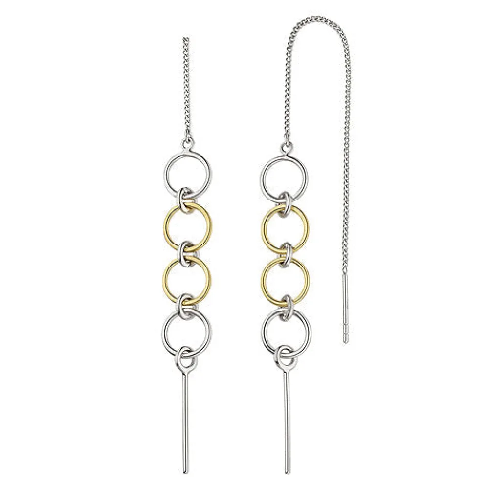 Durchzieh-Ohrhänger lang 925 Sterling Silber bicolor Ohrringe zum Durchziehen