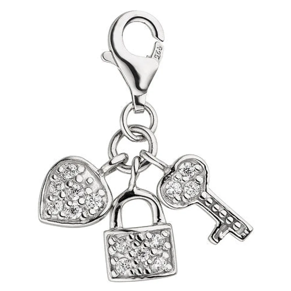 Einhänger Charm Schlüssel zum Herzen 925 Silber 14 Zirkonia Silberanhänger