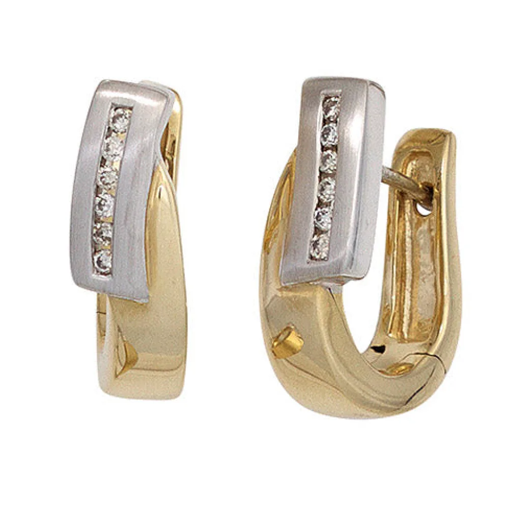 Creolen 585 Gelbgold Weißgold bicolor teilmatt 12 Diamanten Brillanten Ohrringe