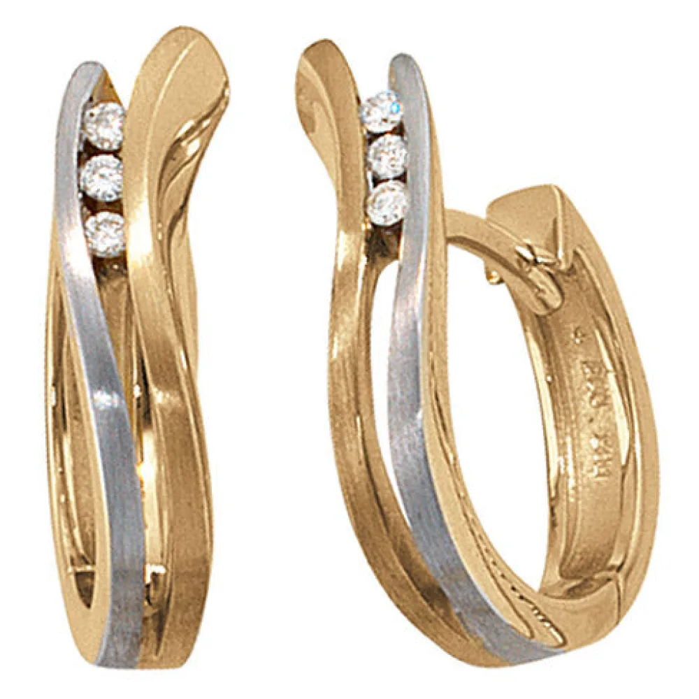 Creolen 585 Gold bicolor matt 6 Diamanten Brillanten Ohrringe Goldohrringe