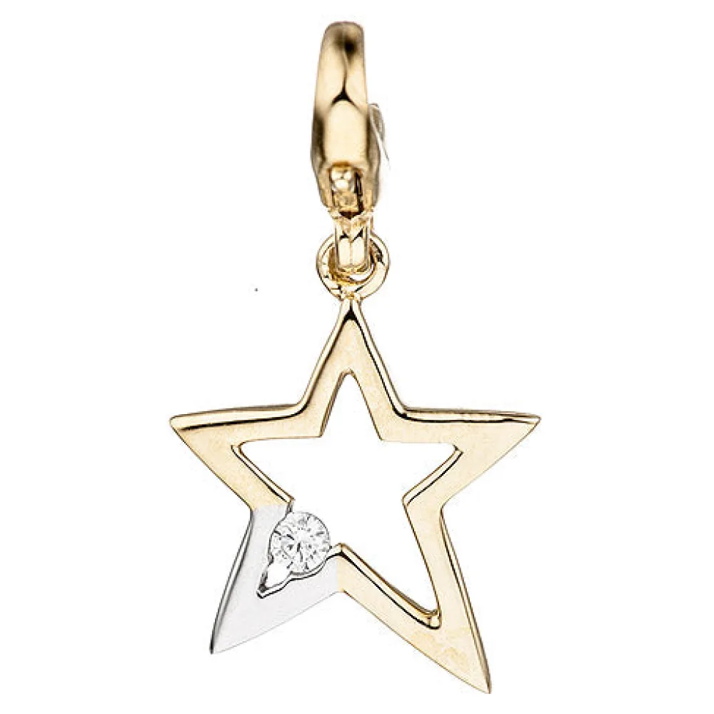 Einhänger Charm Stern 375 Gold Gelbgold bicolor 1 Zirkonia Sternanhänger
