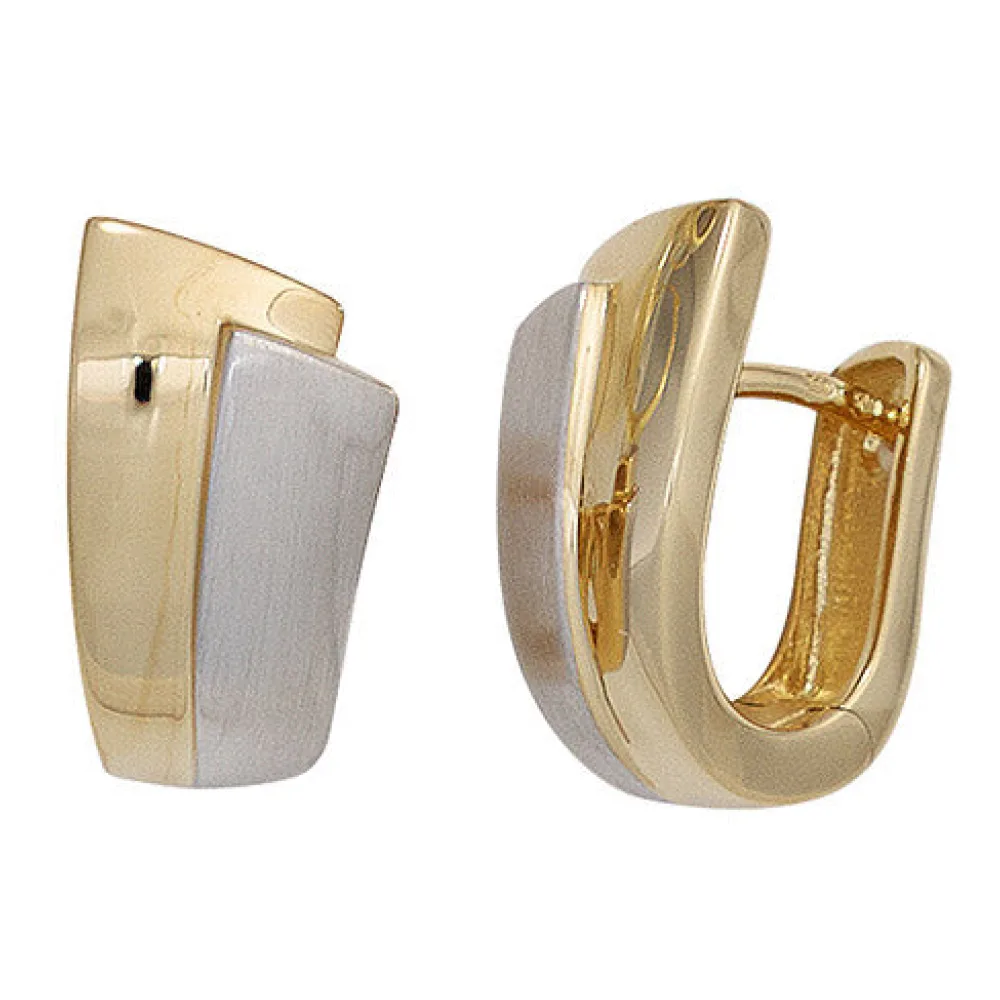 Creolen 585 Gold Gelbgold bicolor mattiert Ohrringe Goldohrringe Goldcreolen