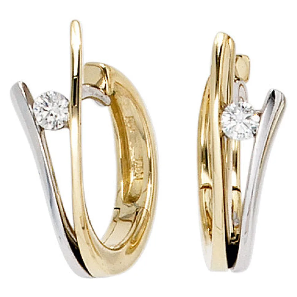 Creolen 585 Gold Gelbgold Weißgold bicolor 2 Diamanten Brillanten Ohrringe