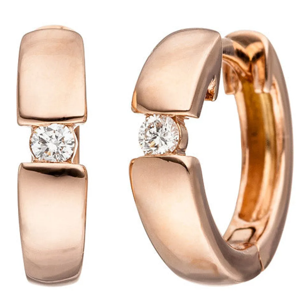 Creolen 585 Gold Rotgold 2 Diamanten Brillanten Ohrringe Rotgoldohrringe